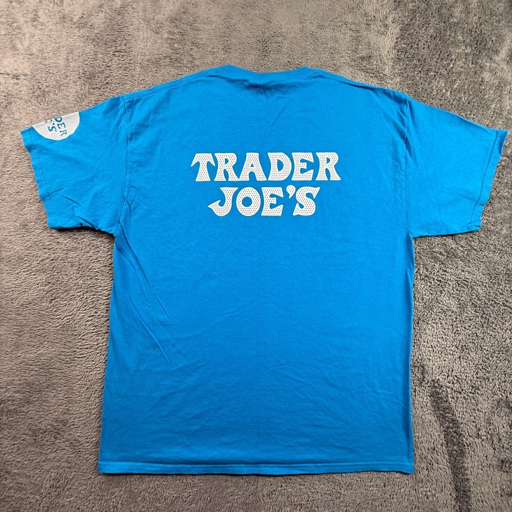 Trader Joe's Employee Work Shirt Blue Adult XL Short Sleeve Crew Neck Cotton